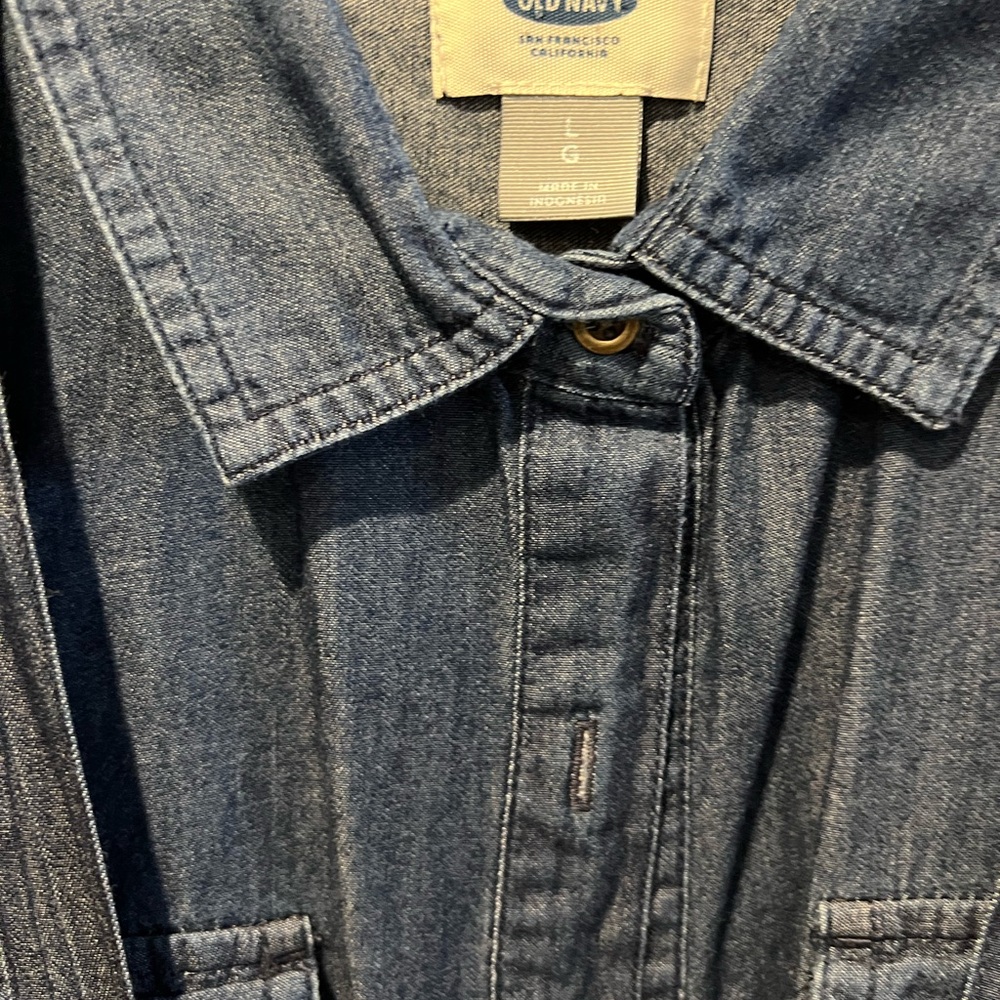 Old Navy Dark Blue Denim Jean Shirt Dress country western sz Large L - Picture 2 of 4
